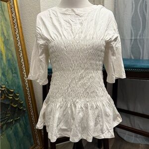 Chic White Smocked Women's Blouse